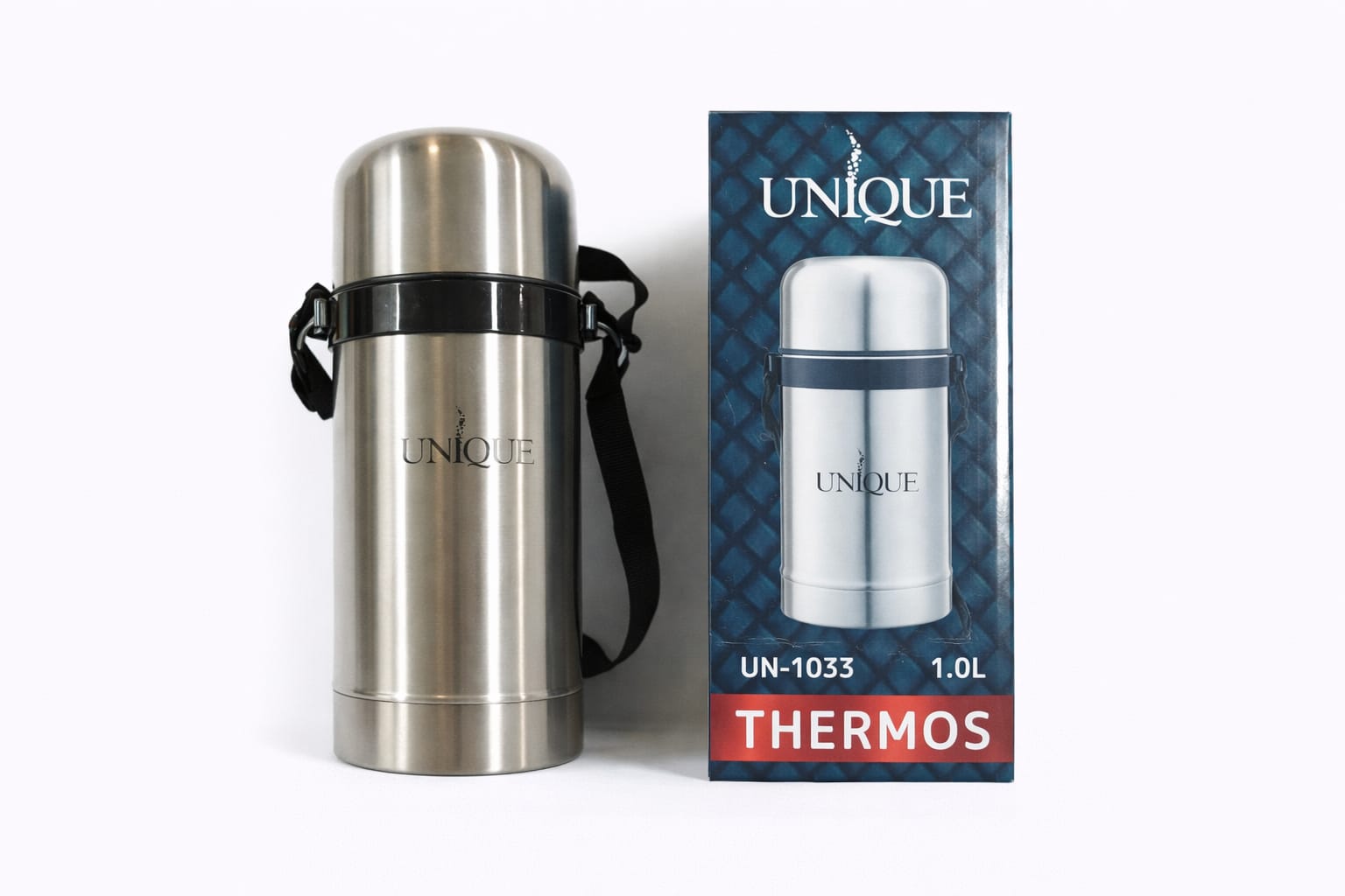 Edelstahl Thermosflasche mit Tragegurt 1